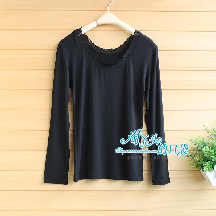 Women's beautiful rose plus size basic shirt long-sleeve lace modal t-shirt Women