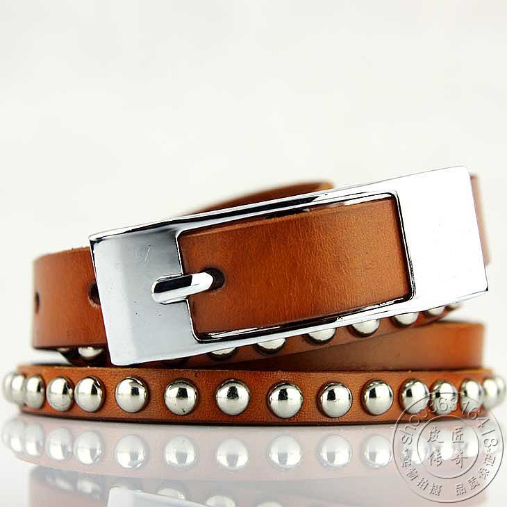 Women's belt calf skin women's strap genuine leather cutout female strap silver pin buckle