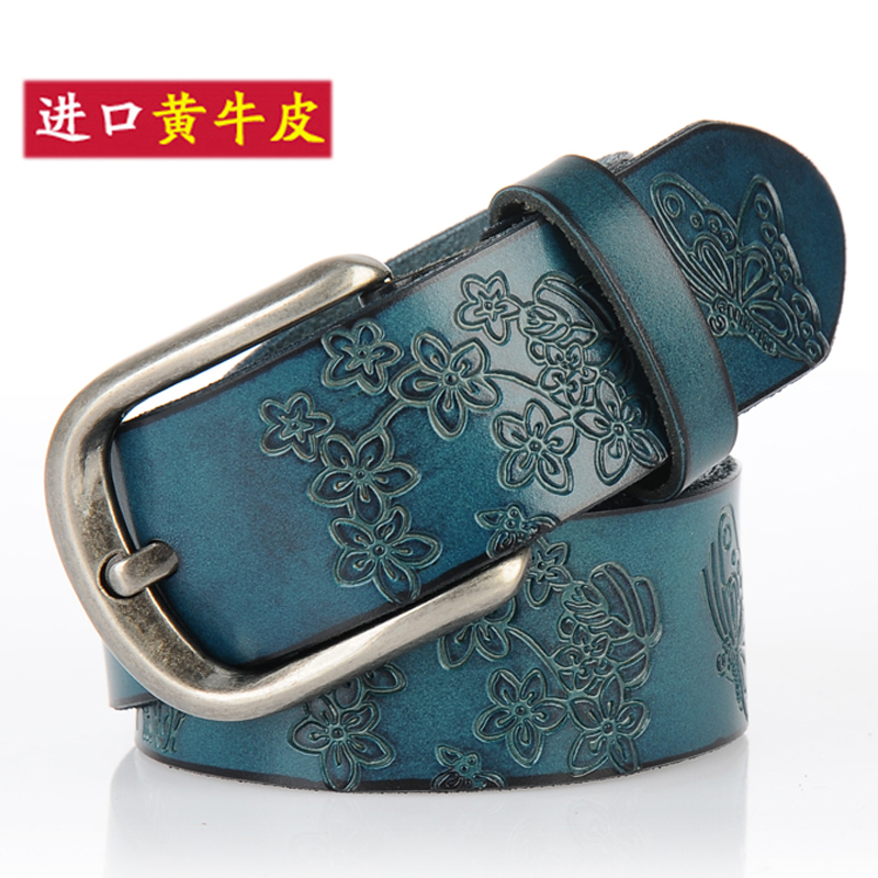 Women's belt genuine leather fashionable casual all-match cowhide belt vintage embossed butterfly strap decoration