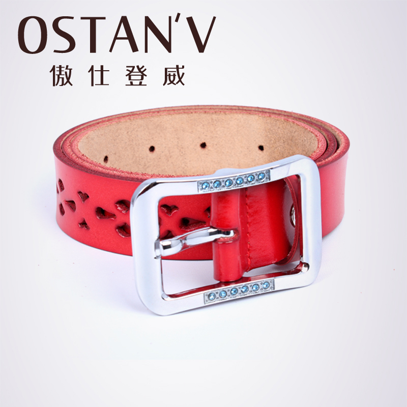 Women's belt genuine leather strap fashion casual all-match first layer of cowhide cutout diamond
