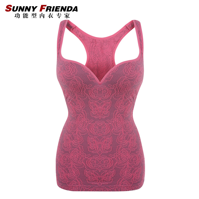 Women's belt pad sports sleeping wireless underwear bra one piece spaghetti strap vest 6928