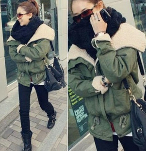 Women's berber fleece large lapel olive tooling short design great wadded jacket cotton-padded jacket outerwear wadded jacket