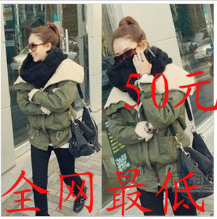 Women's berber fleece large lapel olive tooling short design great wadded jacket cotton-padded jacket outerwear wadded jacket