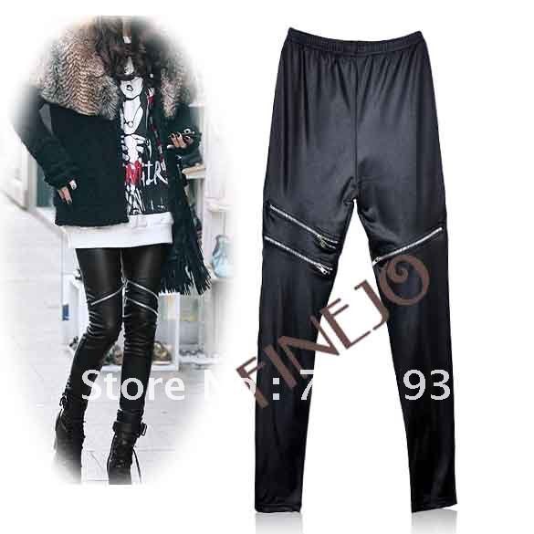 Women's Black Faux Leather Zip Up Fashion Skinny Pants Leggings Trousers free shiping 6141