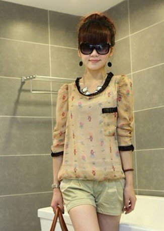 women's blouse Chiffon T shirt 1202081 Wholesales Free Shipping