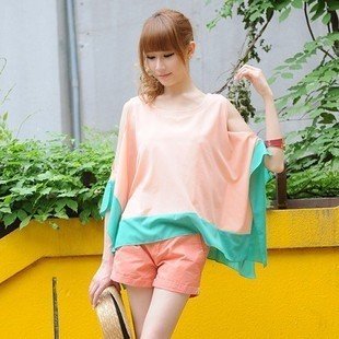 women's blouse Personality CONTRASTCOLOR round neck sleeveless asymmetrical design chiffon  top 2Colors  [WC1118]
