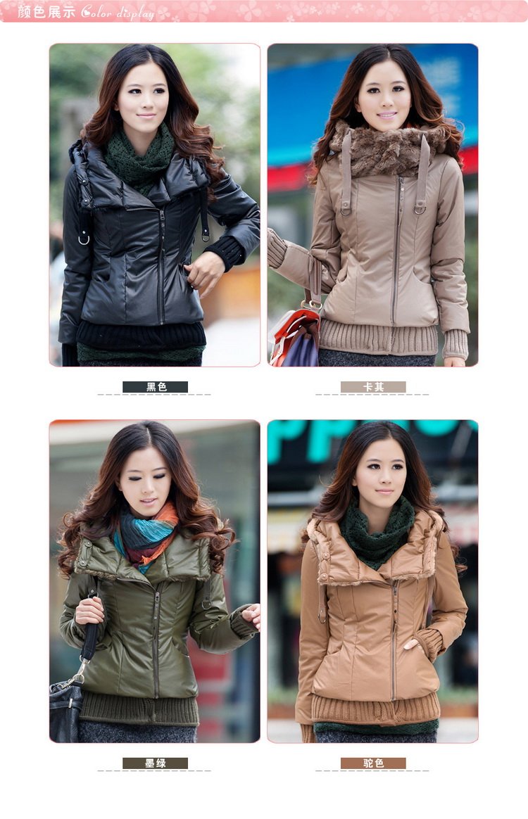 Women's brand new winter collars zipper PU leather cotton-padded clothes