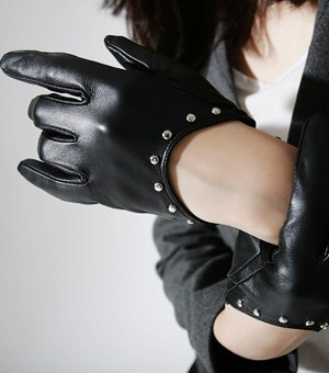 Women's brief elegant Women leather gloves rivet gloves