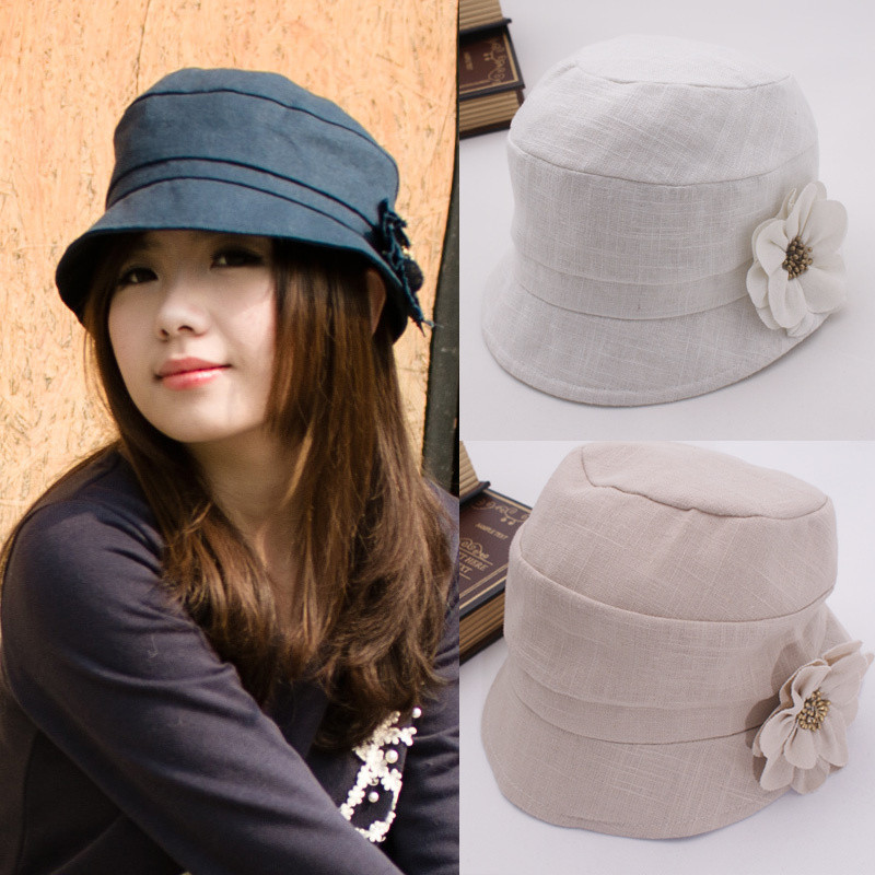 Women's bucket hats bucket hat solid color flower fashion cap millinery sun-shading sun hat