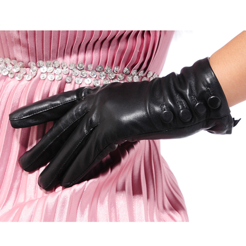 Women's buckle leather gloves thermal sheepskin gloves genuine leather sheepskin female ride gloves genuine leather gloves