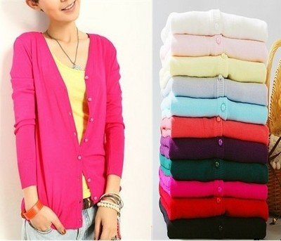 Women's Candy Color Knit Tops New Autumn Blouse Knit Coat V-collar Button Up (Drop shipping support!)