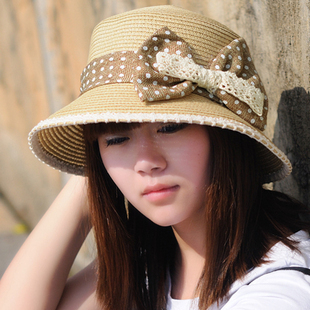 Women's cap bow strawhat sunbonnet beach cap women's spring and autumn hat tv