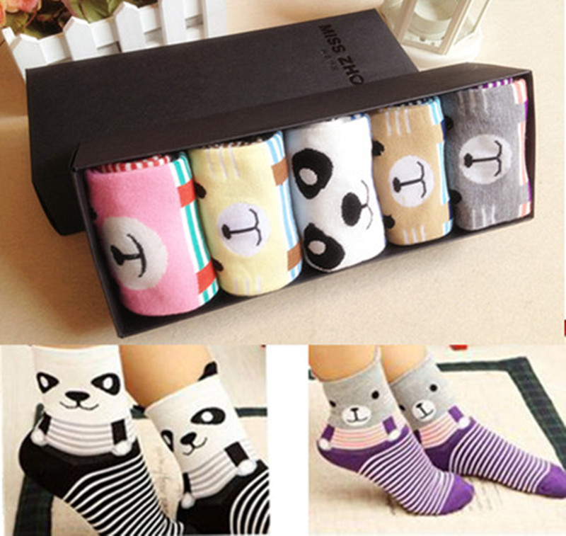 Women's cartoon 100% cotton stripe socks cotton socks knee-high socks sock