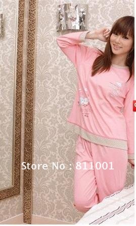 women's Cartoon lovely cotton  sleeve ladies pajamas  casual outdoor sleepwear 100% cotton long-sleeve  lounge twinset