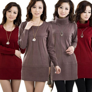 Women's cashmere sweater slim medium-long sweater one-piece dress 6127