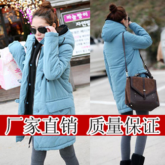 Women's casual all-match plus size with a hood long design thickening outerwear cotton-padded jacket wadded jacket 12426 LDX