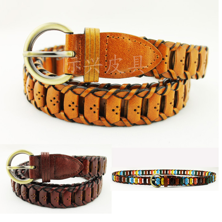 Women's casual cowhide knitted thin belt decoration all-match fashion genuine leather strap Women women's