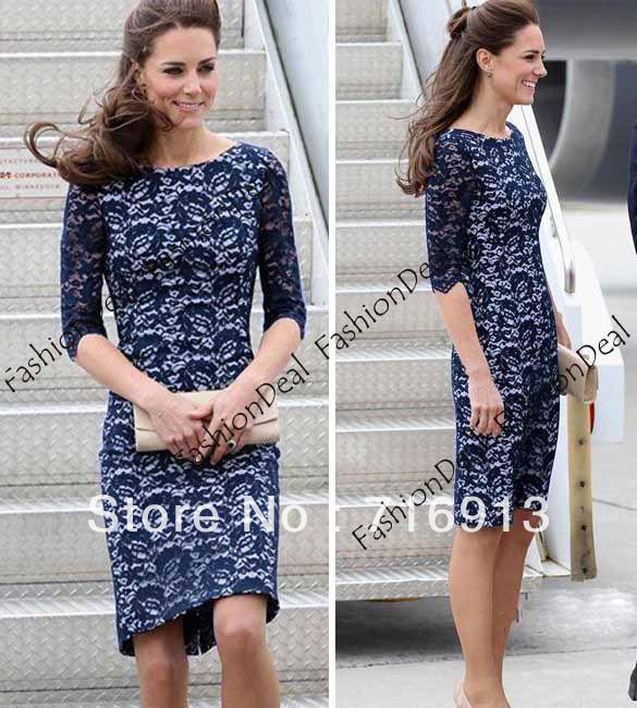 Women's casual New Elegant Lace Dress Lady Skirt 1/2 Sleeve Dress S,M,L Blue free shipping 3800