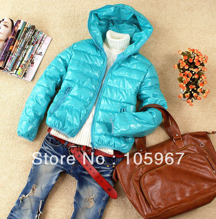 women's casual slim all-match japanned leather shiny crimping with a hood thermal wadded jacket outerwear