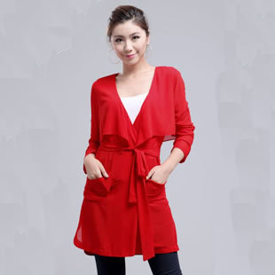 Women's classic spring and summer sun protection clothing long-sleeve transparent chiffon trench outerwear female Dust coat