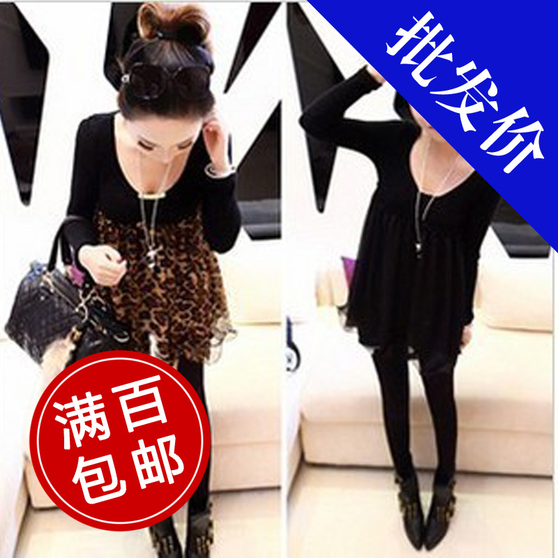 Women's clothes 2012 one-piece dress patchwork leather small long-sleeve dress skirt