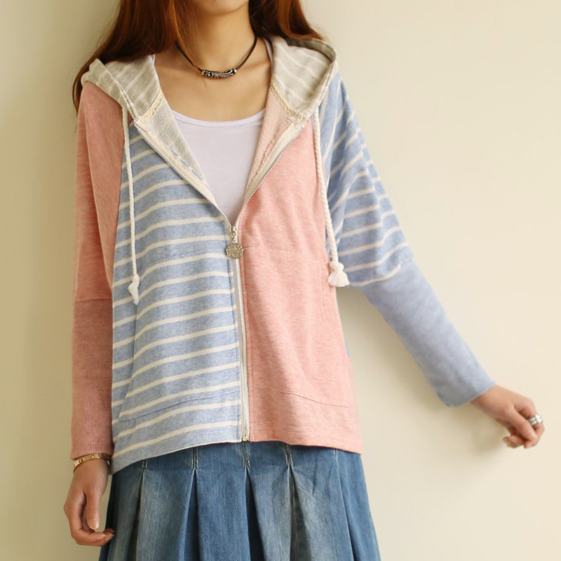 women's clothing - 2013 stripe small fresh with a hood batwing sleeve plus size sweatshirt outerwear 0225 female
