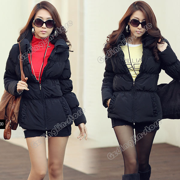 Women's Clothing Winter Long Sleeve Casual Trench Down Coat Jacket Trench Overcoat Outerwear Size S M Black Free Shipping 0068