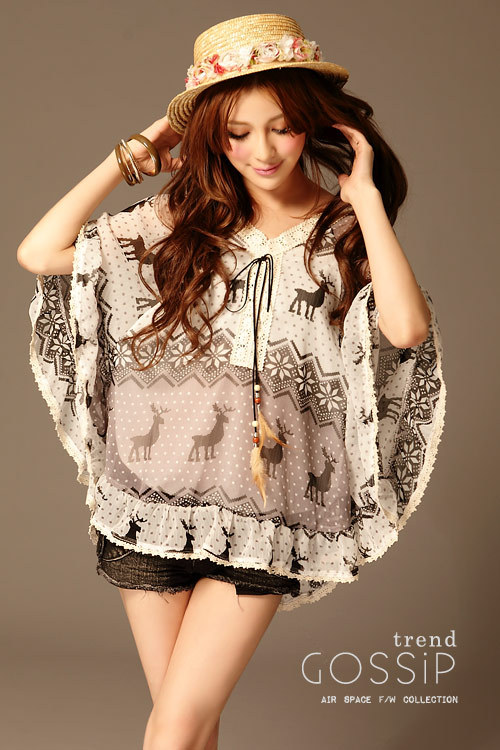 Women's coat, deer Pattern chiffon blouse,free shipping #J122