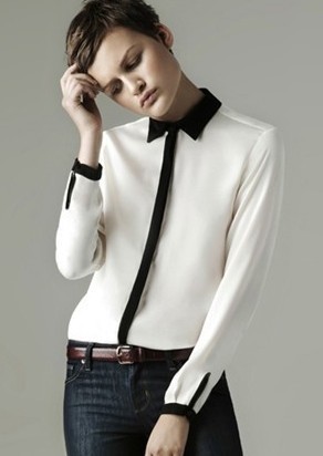 Women's contrast color tooling chiffon shirts for women white long sleeve