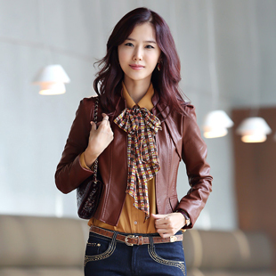 Women's cool motorcycle jacket leather clothing shorts PU