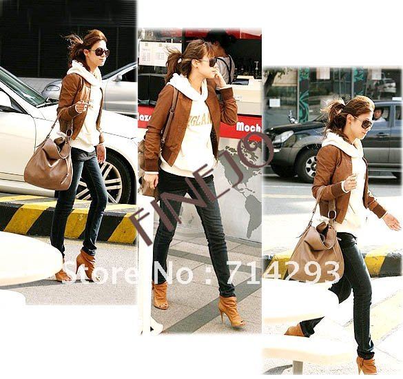 women's Cool Outerwear short PU Leather Jacket Coat Two Color Tops free shipping 7385