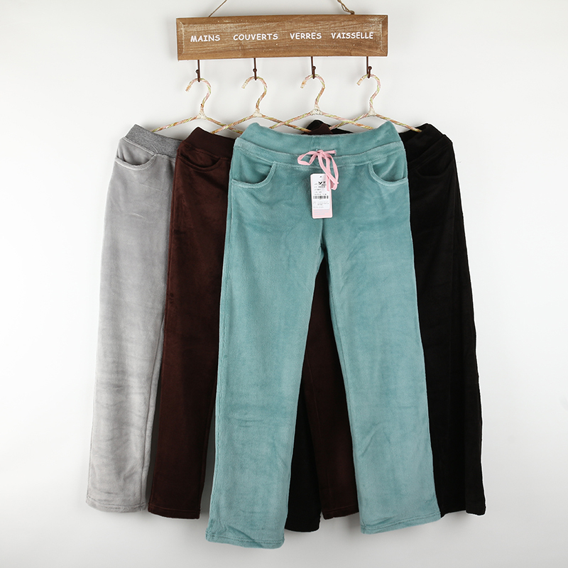 Women's coral fleece pajama pants long low-waist 100% cotton casual sports pants thickening lounge pants