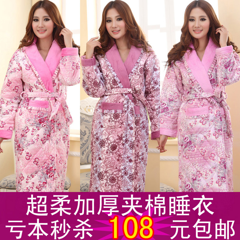 Women's cotton-padded sleepwear lounge autumn and winter thickening coral fleece cotton-padded robe bathrobes sleepwear