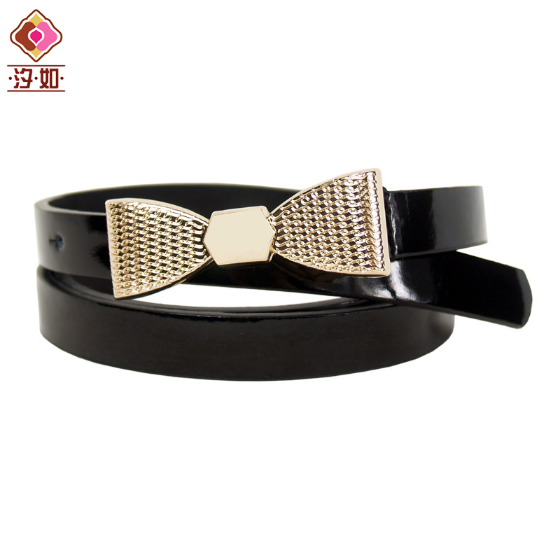 Women's cowhide strap fashion all-match japanned leather bow decoration smooth buckle genuine leather belt spring