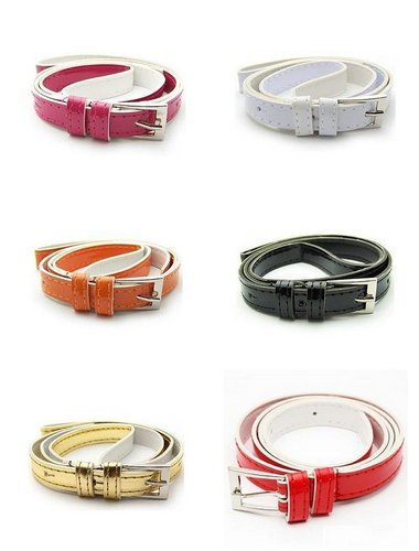 Women's Cute Candy color PU leather Thin Belt