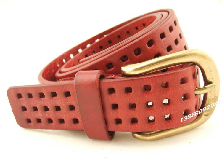 Women's cutout casual genuine leather strap belt genuine leather belt jeans all-match fashion red