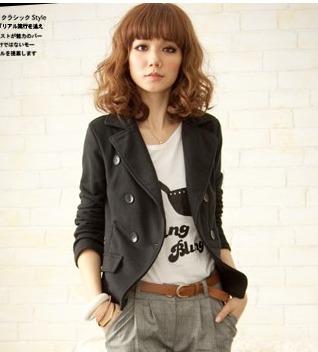 Women's d308 general casual buckle turn-down collar slim short design outerwear female