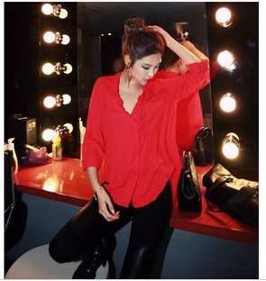 Women's d407b brief solid color sexy loose plus size shirt long-sleeve