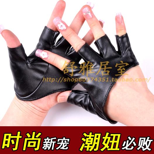 Women's dance gloves steel pipe set faux leather semi-finger gloves female leather gloves