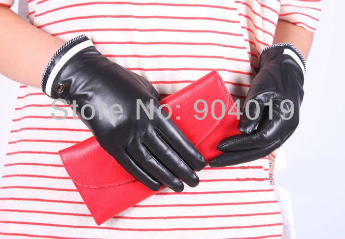Women's Deluxe Genuine Goatskin Leather Wrist Gloves Evening Winter Gloves Silk Lining