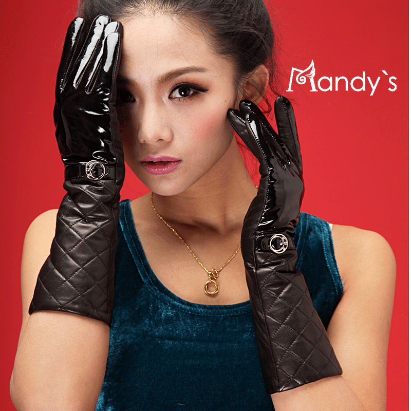 Women's design long gloves sheepskin gloves plaid women's genuine leather gloves lengthen edition fashion winter