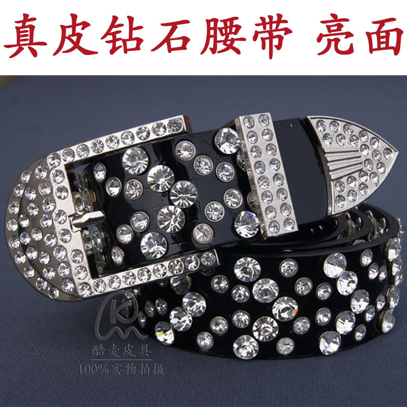Women's diamond genuine leather belt cowhide wide strap female sparkling diamond shiny fashion all-match decoration