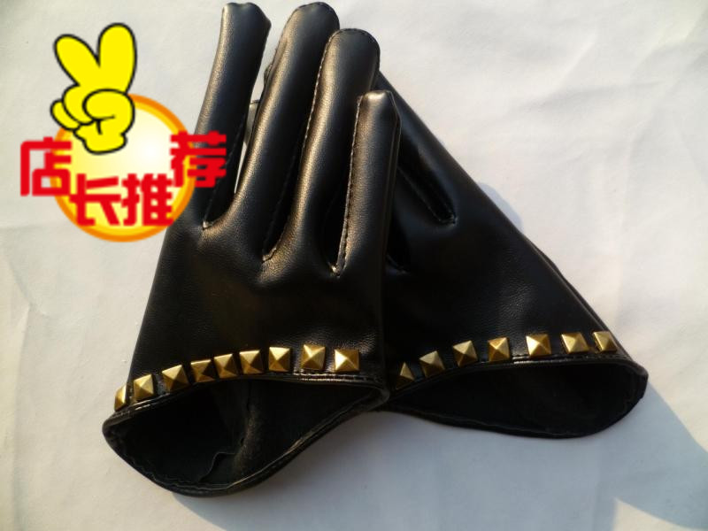 Women's diamond rhinestone faux leather PU rivet gloves hip-hop punk gloves