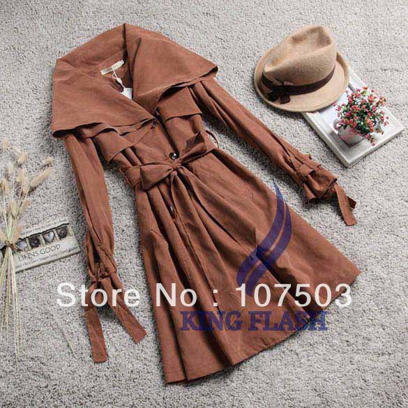 Women's Double Breasted Flouncing Neck Long Slim Windbreaker Trench Coat Free shipping S,M,L,XL,XXL7958