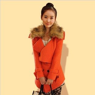 Women's double breasted trench coat Winter with fur collar