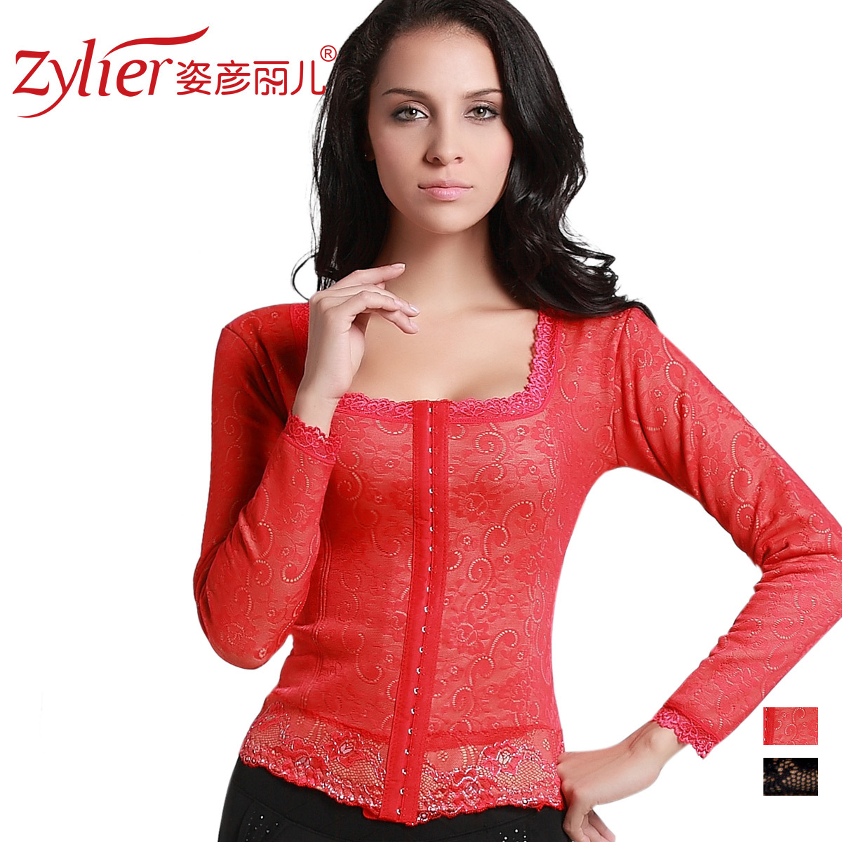 Women's double layer thickening plus velvet lace long-sleeve top slim thermal underwear sy52