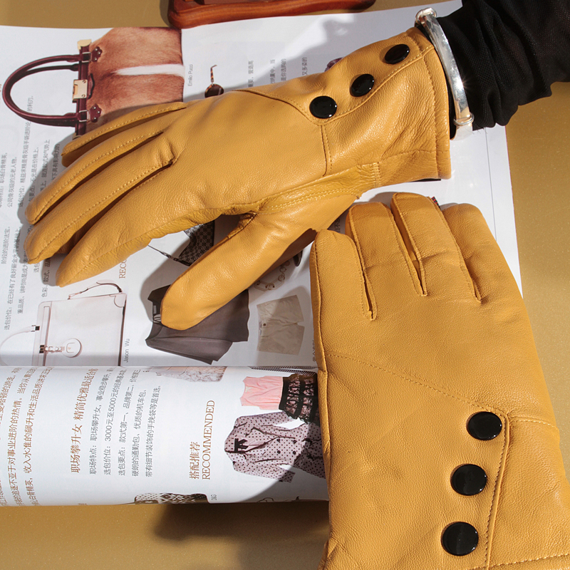 Women's double layer thickening thermal leather gloves sheepskin gloves women's genuine leather gloves