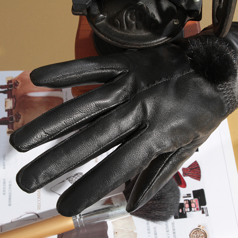 Women's double layer thickening thermal leather gloves sheepskin winter motorcycle gloves cold