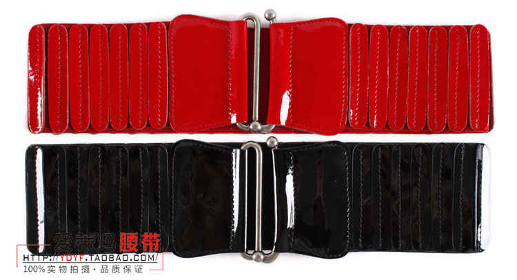 Women's elastic waist belt first layer of cowhide patchwork japanned leather cummerbund belt