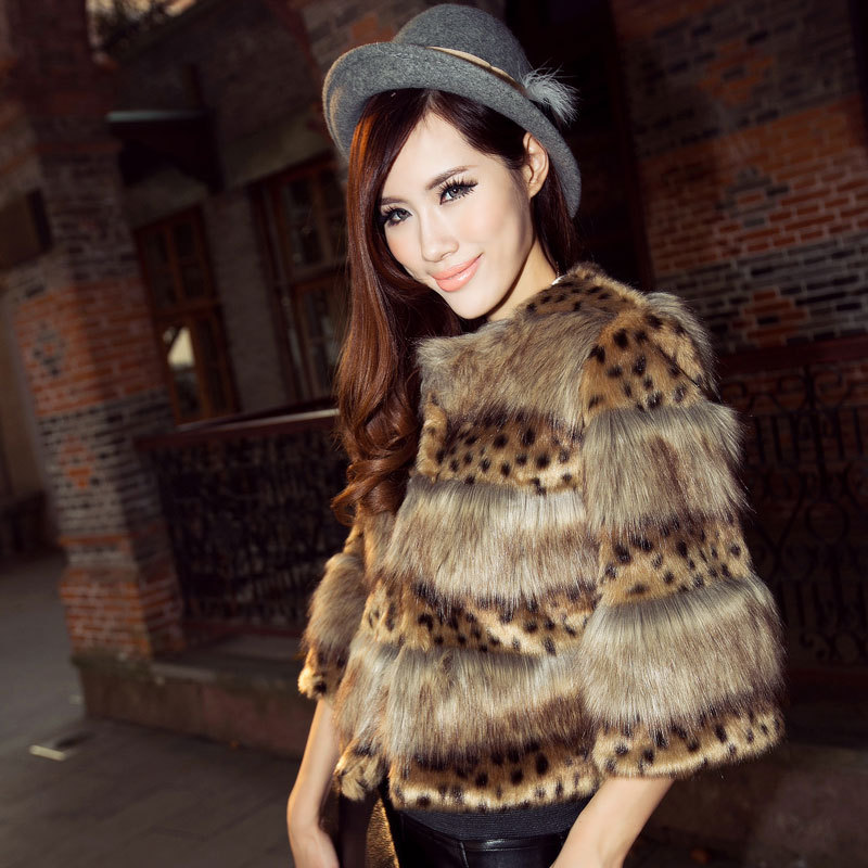 Women's elegant leopard print patchwork sexy fur coat 2012 autumn and winter women short design